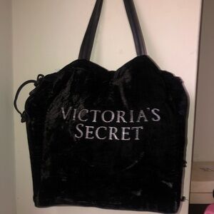 Victoria's Secret Black Velvet Logo Tote